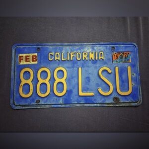 Vintage California License Plate W/LSU Lettering